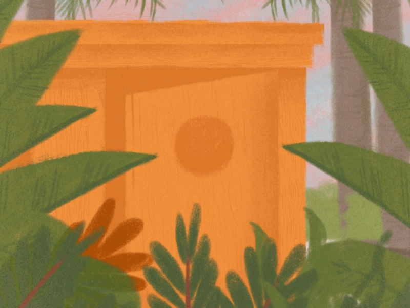 Getaway jungle palm tree orange green plants illustration art design