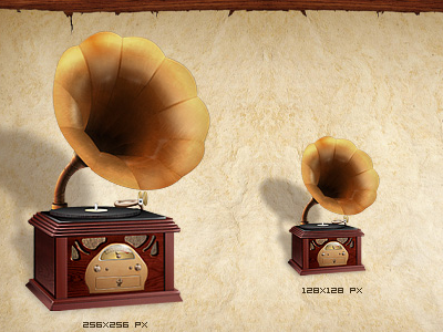 Gramophone app gramophone icon metal realism retro wood