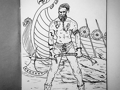 Viking with axe drawing ink drawing sketch viking warrior