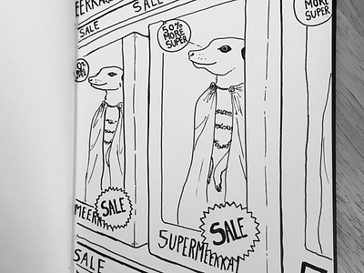 Supermeerkat at the supermarket daily sketch drawing ink drawing meerkat sketch supermarket supermeerkat