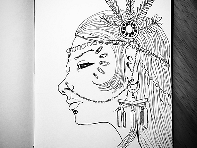 Looking back drawing facial jewels fantasy art girl looking back illustration sketch