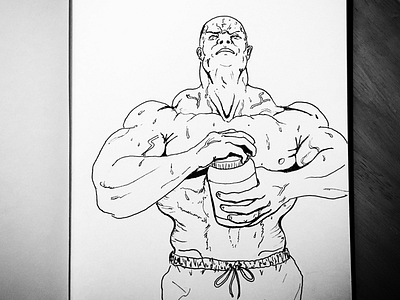 Working out daily sketch drawing ink drawing jar opening muscle sketch strong man trying to open a jar