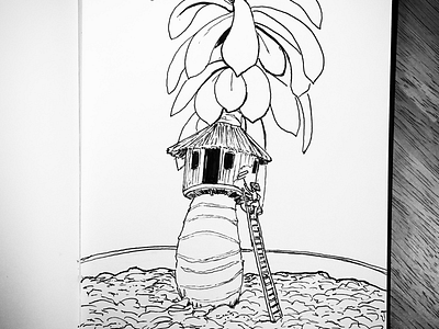 Succulent house daily sketch fantasy art ink drawing sketch succulent house succulent plant tree house