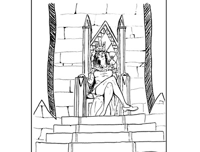 Bored queen on her high throne daily sketch drawing fantasy art illustration ink drawing queen sketch throne