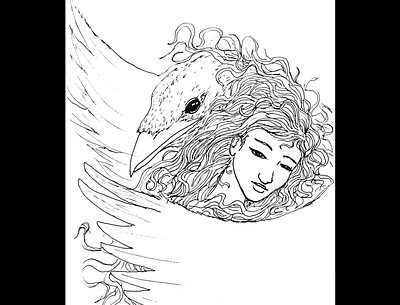 Bird and girl art crow daily sketch drawing fantasy fantasy art girl and bird ink drawing sketch