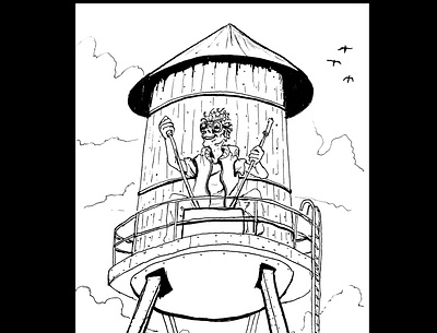 Water tower robot art daily sketch drawing fantasy fantasy art illustration ink drawing robot sketch water tower