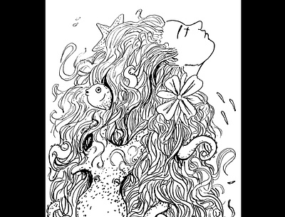 Girl underwater daily sketch drawing fantasy fantasy art illustration ink drawing sketch