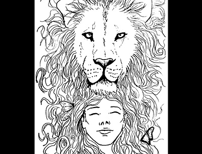 Lion and girl daily sketch drawing dreamy fantasy fantasy art illustration ink drawing lion sketch