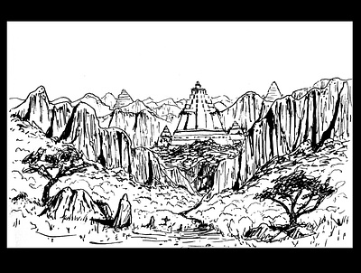 Ruins in the mountains art daily sketch drawing fantasy fantasy art illustration ink drawing landscape landscape illustration ruins sketch