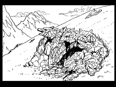 Cave of wolves art cave daily sketch drawing fantasy fantasy art illustration ink drawing sketch wolves