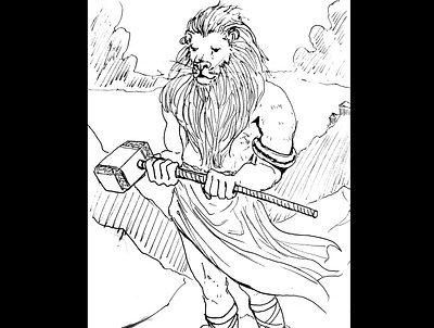 Lion warrior art daily sketch drawing fantasy fantasy art illustration ink drawing sketch