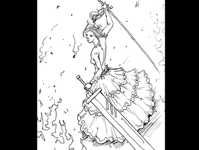 Dual sword technique art daily sketch drawing fantasy fantasy art illustration ink drawing sketch