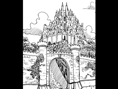 Castle hill art daily sketch drawing fantasy fantasy art illustration ink drawing sketch