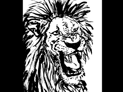 Roaring lion daily sketch drawing fantasy art ink drawing sketch