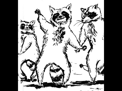 Dancing racoons daily sketch drawing fantasy art ink drawing sketch