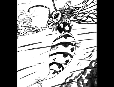 Battle wasp daily sketch drawing ink drawing sketch