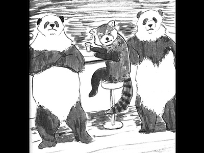 Tough pandas daily sketch drawing fantasy art ink drawing sketch