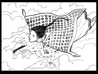 Flying poncho daily sketch drawing fantasy art ink drawing sketch