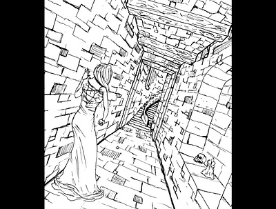 Scary hallway daily sketch drawing illustration ink drawing sketch