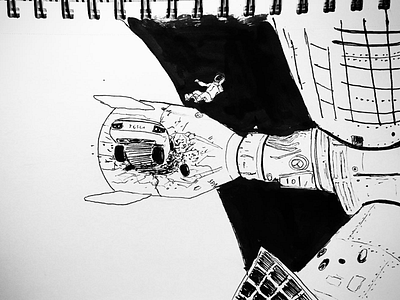 Space debris daily sketch funny sketch ink sketch space space debris tesla