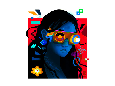 Blue abstract blue exploratory funky funky and fresh human illustration illustrator people portrait trippy woman