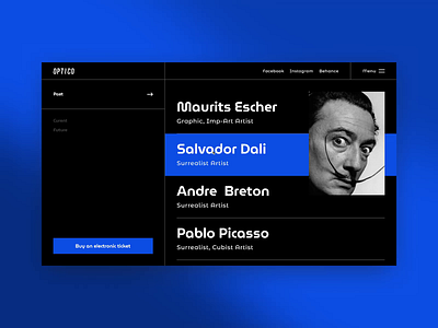 👁Optico • Artists page animation design typography ui ux web website