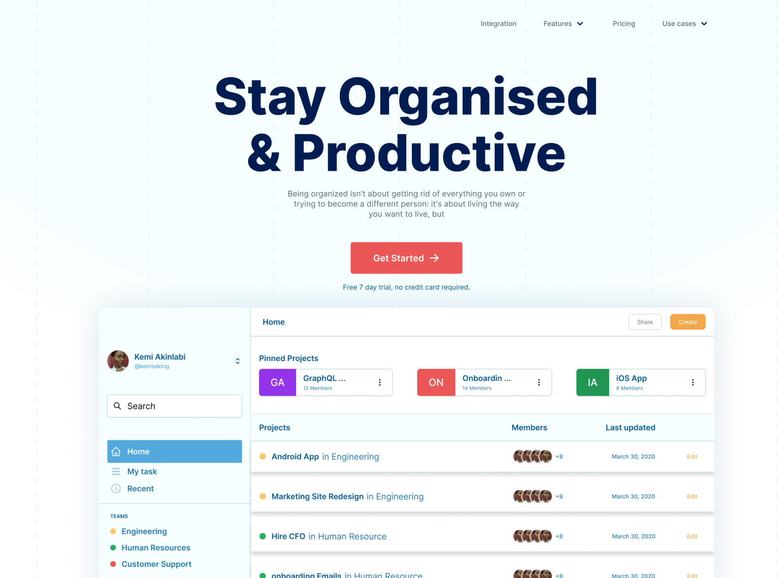 Landing page for project management software by Olasupo Kehinde on Dribbble