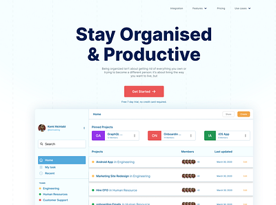 Landing page for project management software ui user interface