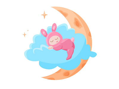 The second logo version for shop of children's clothing. animal baby child children cloud design hare illustration logo moon night pink rabbit star vector