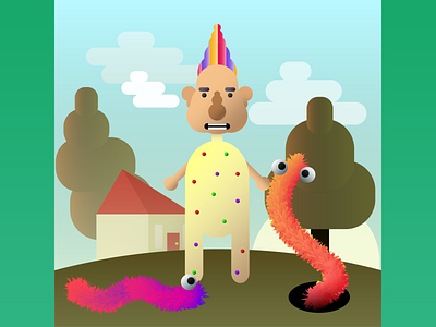 worm friends 2d adobe illustrator cartoon childrens book clown cute gradients landscape worms