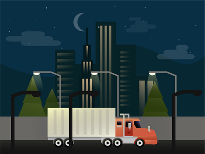 Truck (Night) 2d adobe illustrator cityscape dark gradients illustration landscape truck