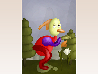 a duck 2d anthropomorphic cartoon childrens book duck illustration landscape procreate quirky whimsical