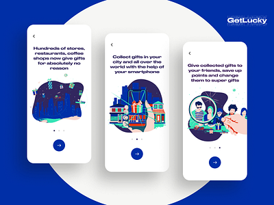 GetLucky application clean ui concept deep blue design gifts illustration minimalism mobile app ux