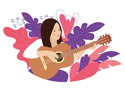 Woman playing guitar girl guitar instrument leaf leaves plant plants playing woman