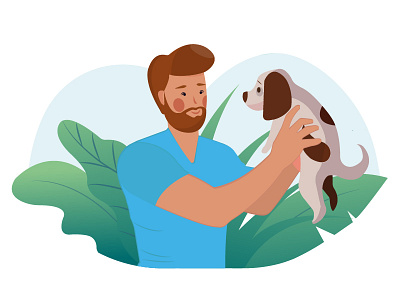 Man With His Puppy boy colorful dog environment lovely man plant plants puppy