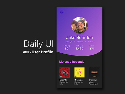 Daily UI #006 User Profile android dailyui design gradient interface ios music product profile purple ui web
