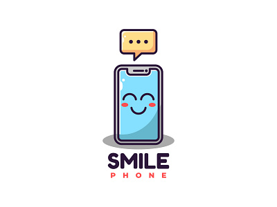 Smile Phone Logo (For Sale) character cute flat icon illustration logo mascot sticker vector
