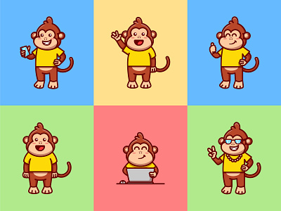 Cute Monkey Mascot Character animal branding cartoon character cute icon illustration logo mascot nft sticker vector