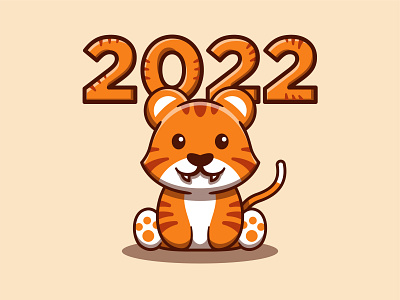 Happy New Year 2022 animals art character cute draw flat graphic design icon illustration kawaii logo mascot sticker tiger vector