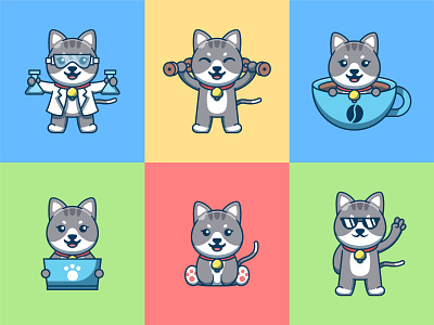 Cute Cat Pose animals cat design flat icon illustration kawaii logo science sticker vector