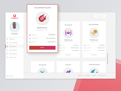 Vodafone Consumer Dashboard Concept Part 2 app branding clean dashboard design flat icon icons identity illustration logo minimal telecom type typography ui ux vector vodafone web