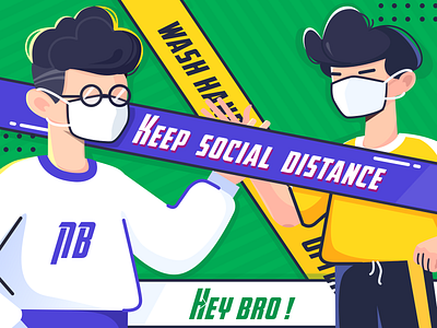 keep distance cartoon illustration