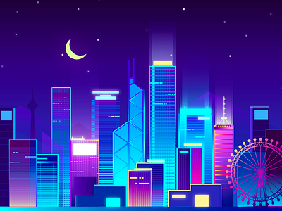 Night scene in Hongkong building ui 插图 设计