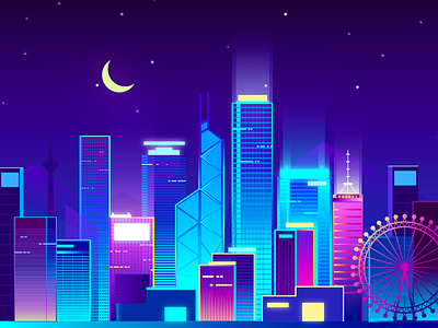 Night scene in Hongkong by yalv~ for DCU on Dribbble
