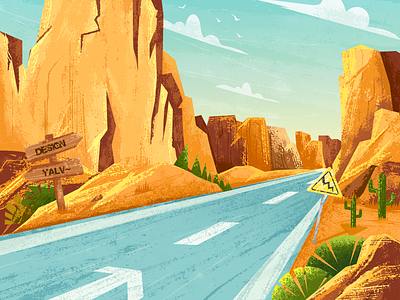 Corner overtaking~ mountain road road trip scenery yellow 动画片 卡通设计 插图 绿色 设计