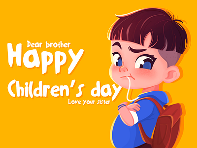 Happy children's day animation blue boy brief strokes cartoon characters character expression character illustration children colorful art cute art hand painting yellow