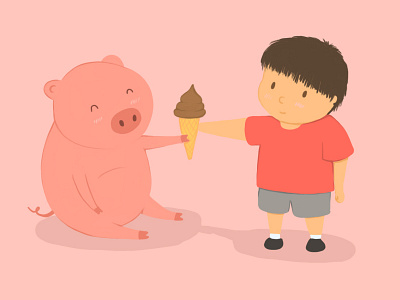 Pink Piggy children digital art illustration kids