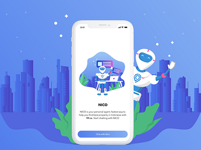 Onboarding Chatbot App agent apps chat app chat bot chatbot chatting clean design design gradient illustration interface design ios iphone x mockup mobile on boarding property sketch ui uiux