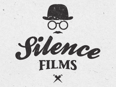 Silence Films Logo films glasses hat logo media retro script serif sound symbol umbrella video