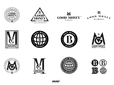 Artists Management Logo Round 1 branding globe logo mockups money music retro seal serif stamp typography wealth